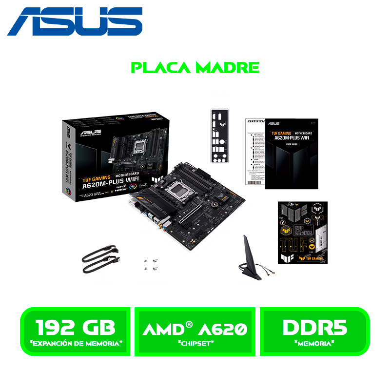 PLACA ASUS TUF GAMING A620M-PLUS / WIFI / AM5 / DDR5 / HDMI-DP-USB 3.2-M.2-SATA 6 Gbps