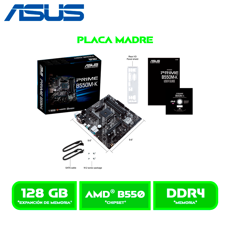 PLACA ASUS PRIME B550M-K ARGB AM4, AMD DDR4 HDMI DP M.2 SATA 6GB USB 3.2 M-ATX