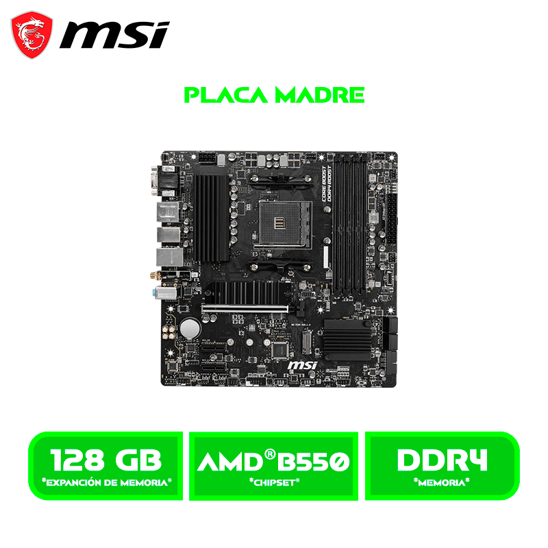 PLACA MSI B550M PRO-VDH / WIFI / AMD AM4 / DDR4-M.2-BLUETOOTH 4.2-USB 3.2-SATA 6GB-VGA-HDMI