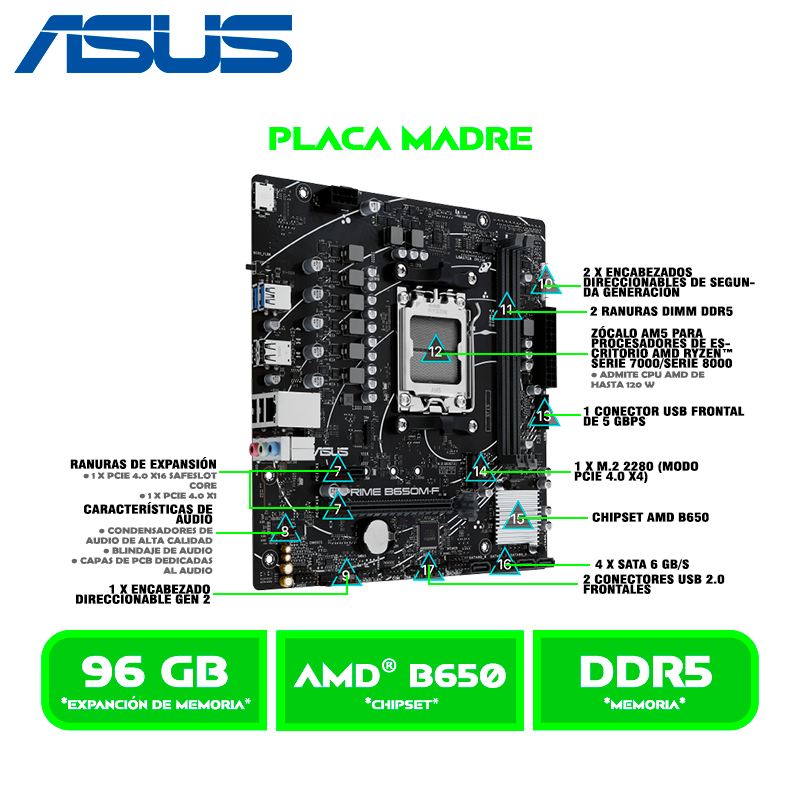 PLACA ASUS PRIME B650M-F / AM5 / DDR5 / HDMI-DP-M.2-SATA / (AMD)