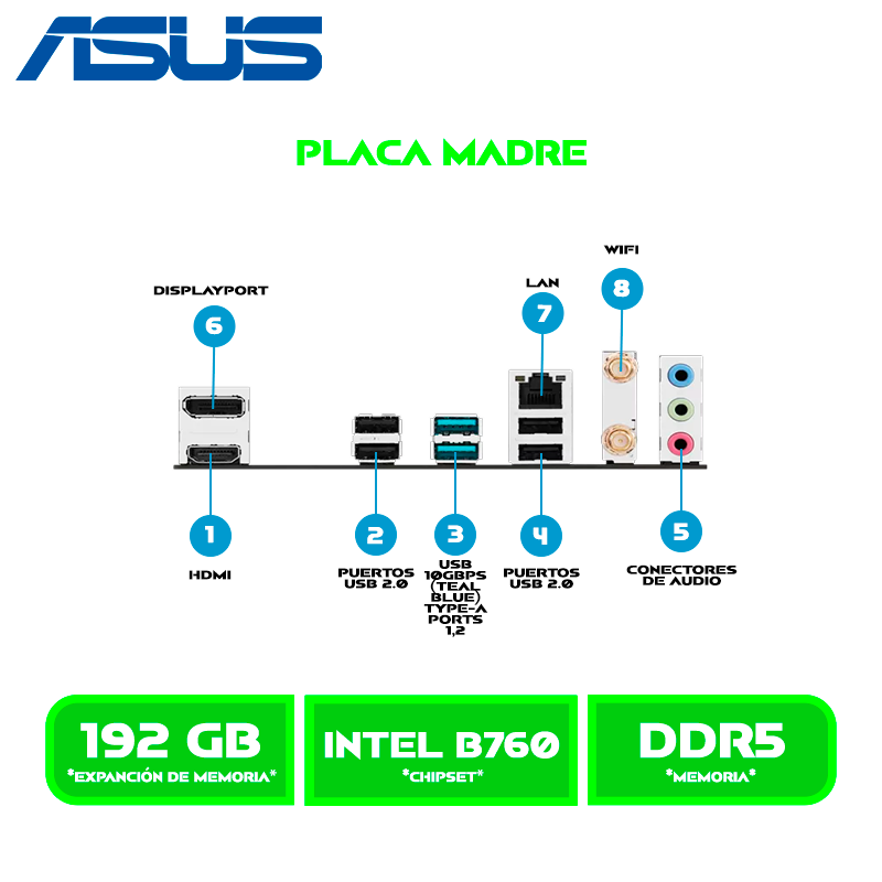PLACA ASUS PRIME B760M-A AX6 II / LGA 1700 / DDR5 / HDMI-DP-M.2-PCIE 4.0-3.0 SATA / WI-FI "6-BLUETOOTH