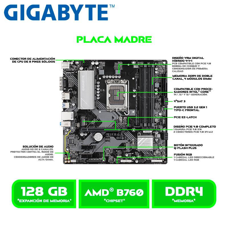 PLACA GIGABYTE B760M D3HP DDR4 DDR4 LGA 170