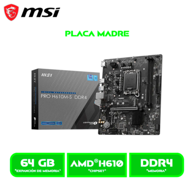 PLACA MSI PRO H610M-S DDR4, Chipset Intel H610, LGA1700, mATX