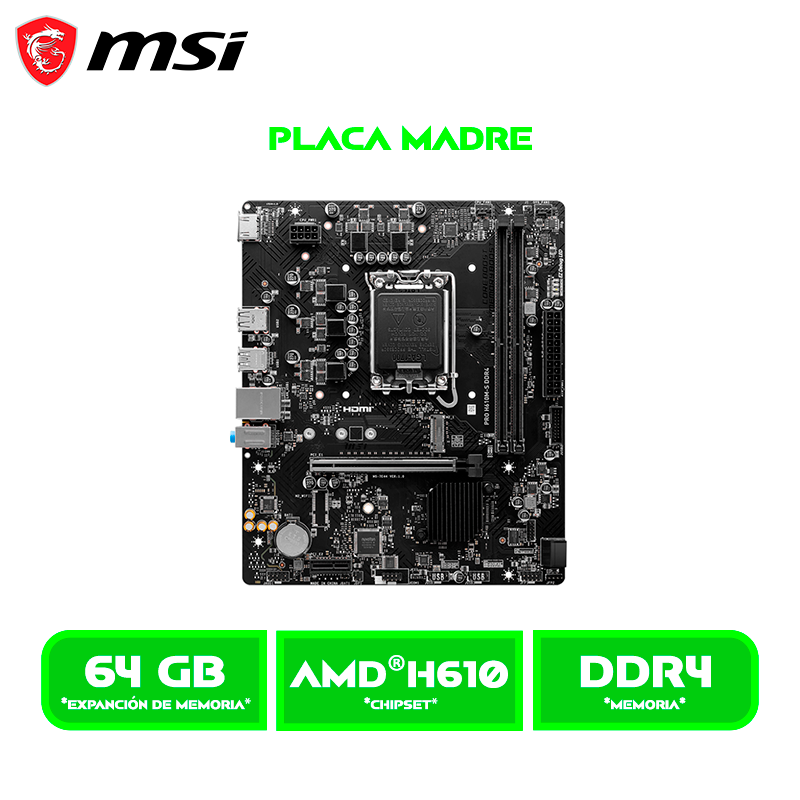 PLACA MSI PRO H610M-S DDR4, Chipset Intel H610, LGA1700, mATX