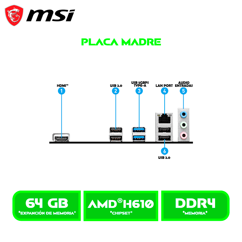 PLACA MSI PRO H610M-S DDR4, Chipset Intel H610, LGA1700, mATX
