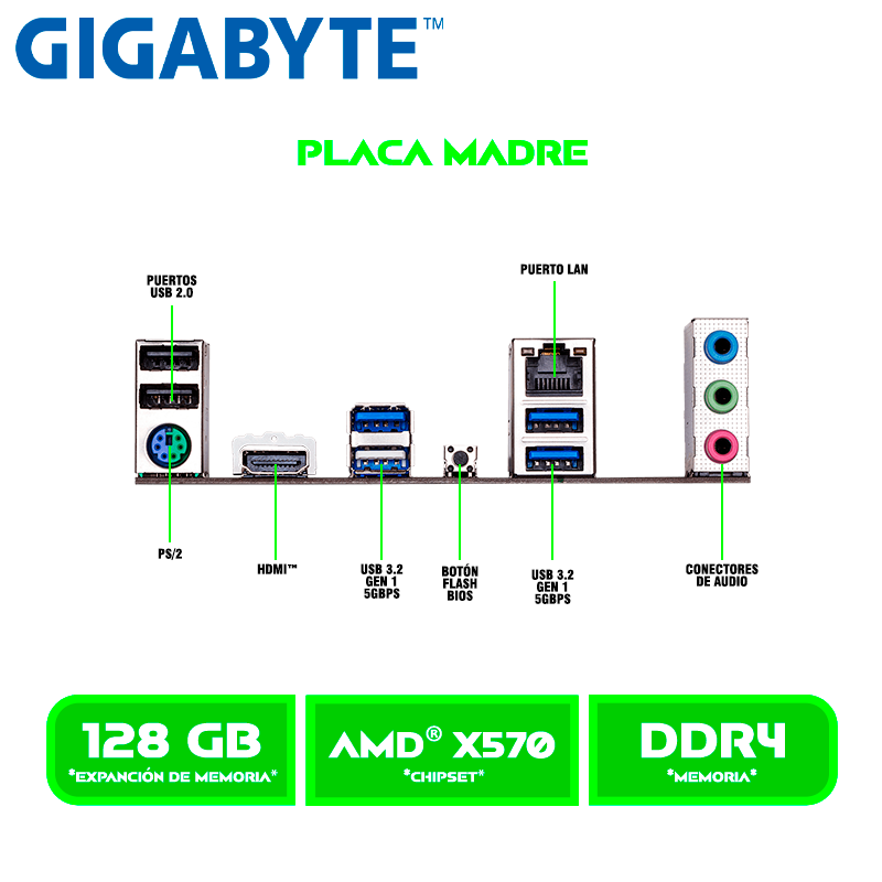 PLACA GIGABYTE X570 UD DDR4 128GB 3200 MHZ HDMI ATX