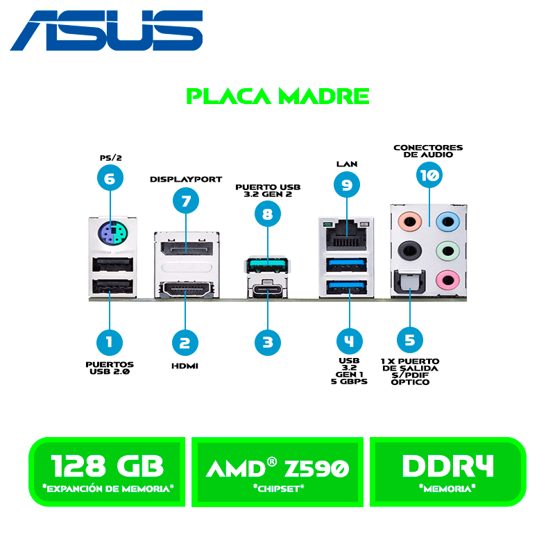 PLACA ASUS PRIME Z590-P AURA SYNC INTEL DDR4 S/V/R LGA 1200
