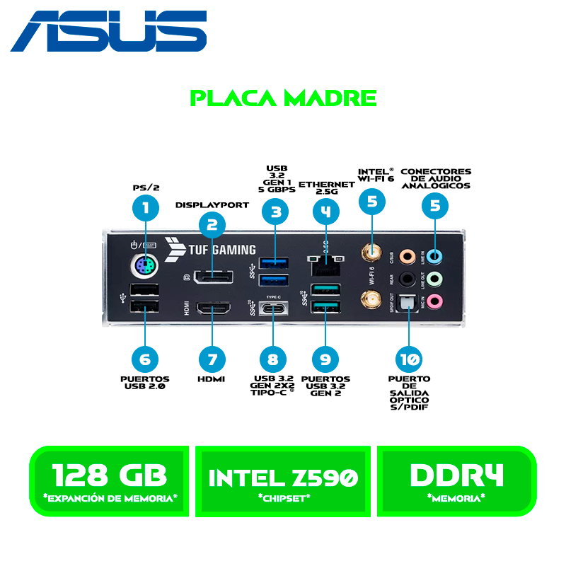 PLACA ASUS TUF GAMING Z590-PLUS WIFI LGA 1200 (TUF GAMING Z590-PLUS WIFI)