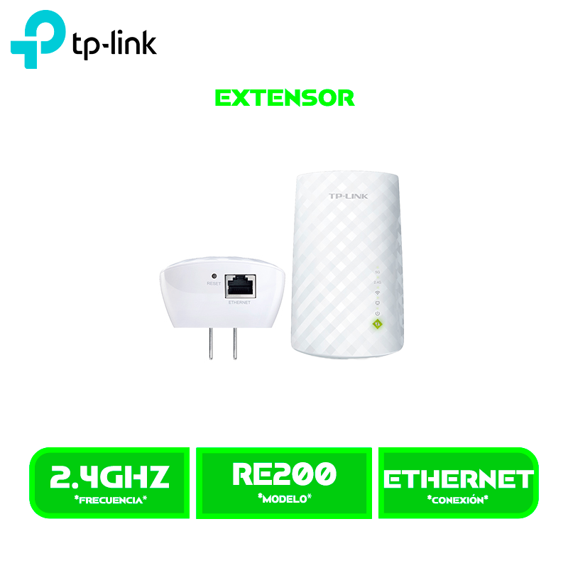 EXTENSOR TP-LINK RE200 AC750 DOBLE BANDA WI-FI 300MBPS 2.4GHZ/ 433MBPS 5GHZ (RE200)