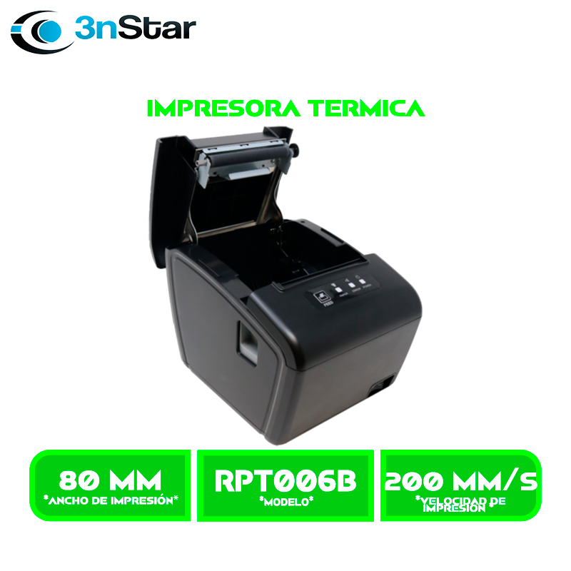 IMPRESORA 3NSTAR TERMICA DIRECTA DE RECIBOS (RPT006B). 80mm INTERFAZ, USB,ETHERNET, BT, CORTADOR, VELOC 260 mm/s