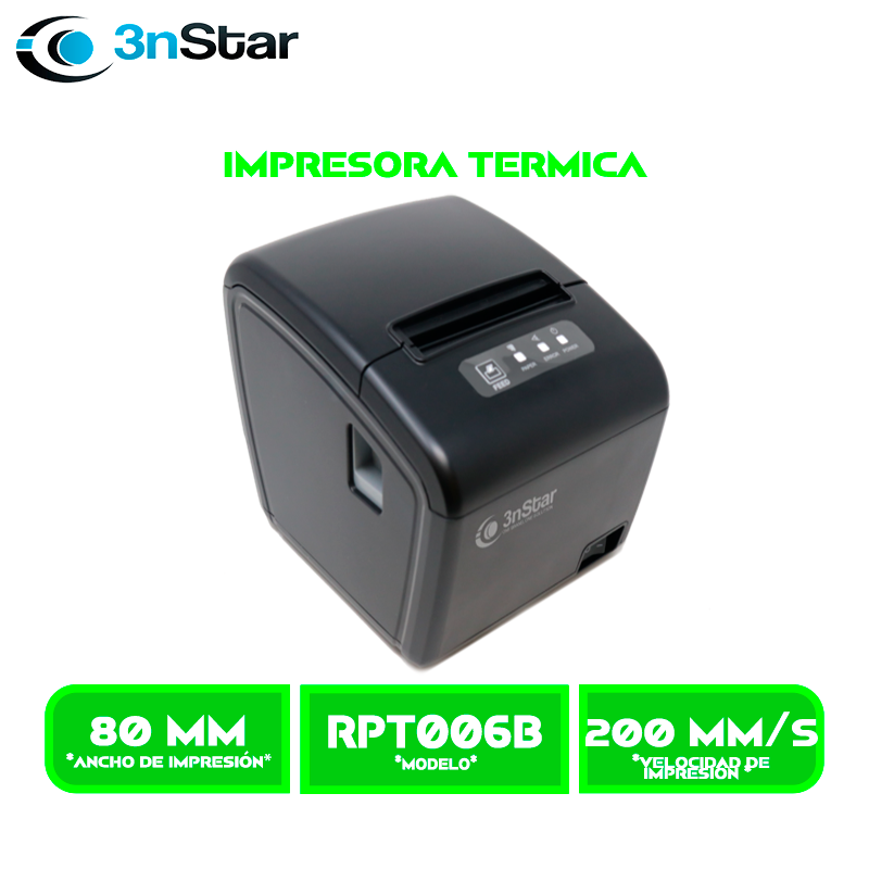 IMPRESORA 3NSTAR TERMICA DIRECTA DE RECIBOS (RPT006B). 80mm INTERFAZ, USB,ETHERNET, BT, CORTADOR, VELOC 260 mm/s