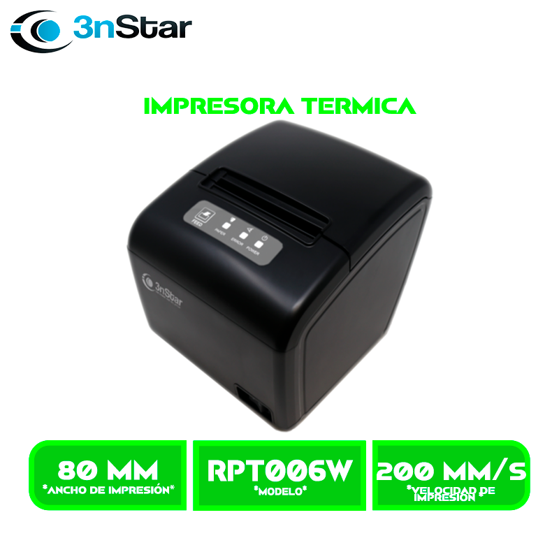 RPT006W 4 IMPRESORA 3NSTAR TERMICA DE RECIBOS, (RPT006W) 80mm INTERFAZ, USB, ETHERNET, WIFI COTADOR, VELOC. 260 mm/s