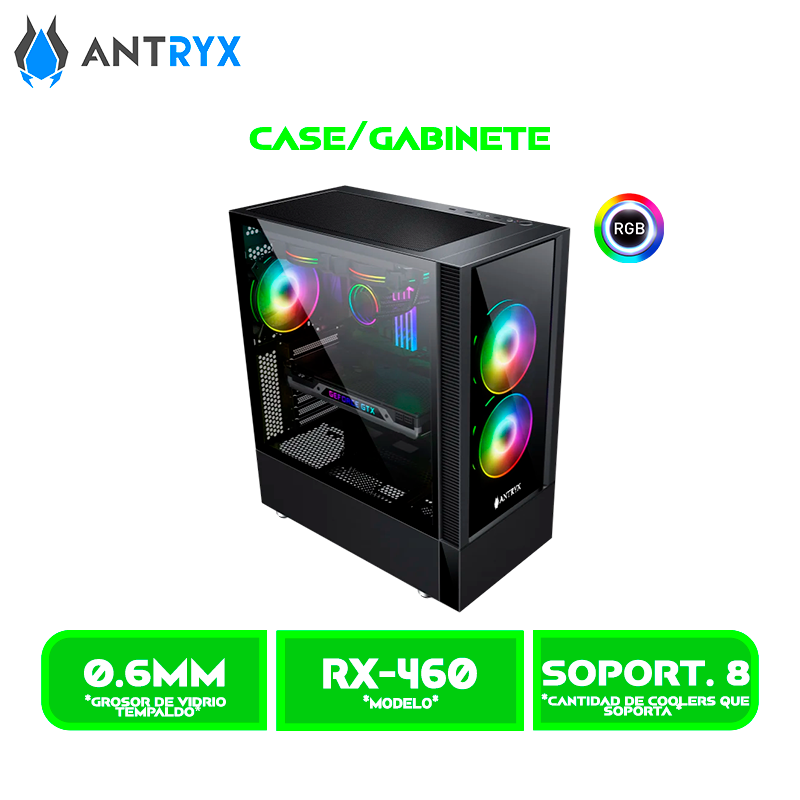 CASE ANTRYX RX 460 BLACK USB 3.0 FAN X3, VIDRIO TEMPLADO (AC-RX460KR1)