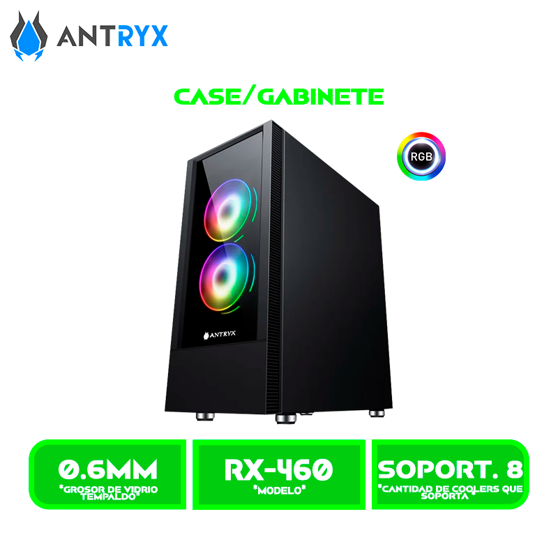 CASE ANTRYX RX 460 BLACK USB 3.0 FAN X3, VIDRIO TEMPLADO (AC-RX460KR1)