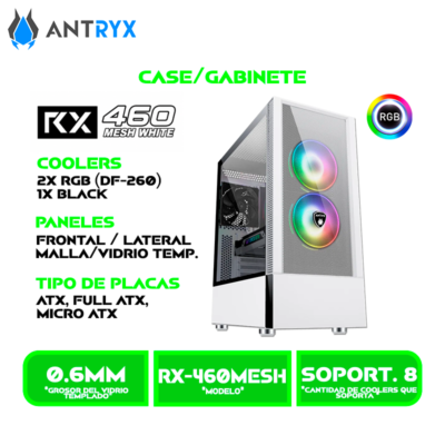 CASE ANTRYX RX 460 MESH WHITE USB 3.0 FAN X3 VIDRIO TEMPLADO (AC-RX460MW)
