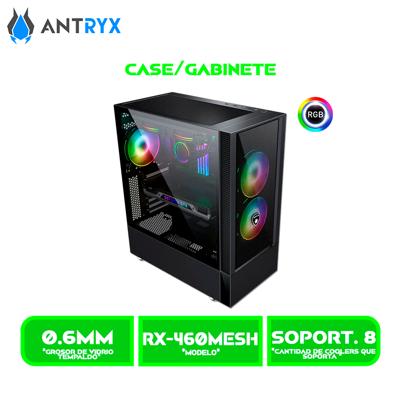CASE ANTRYX RX 460 MESH BLACK USB 3.0 FAN X3 VIDRIO TEMPLADO (AC-RX460MK)