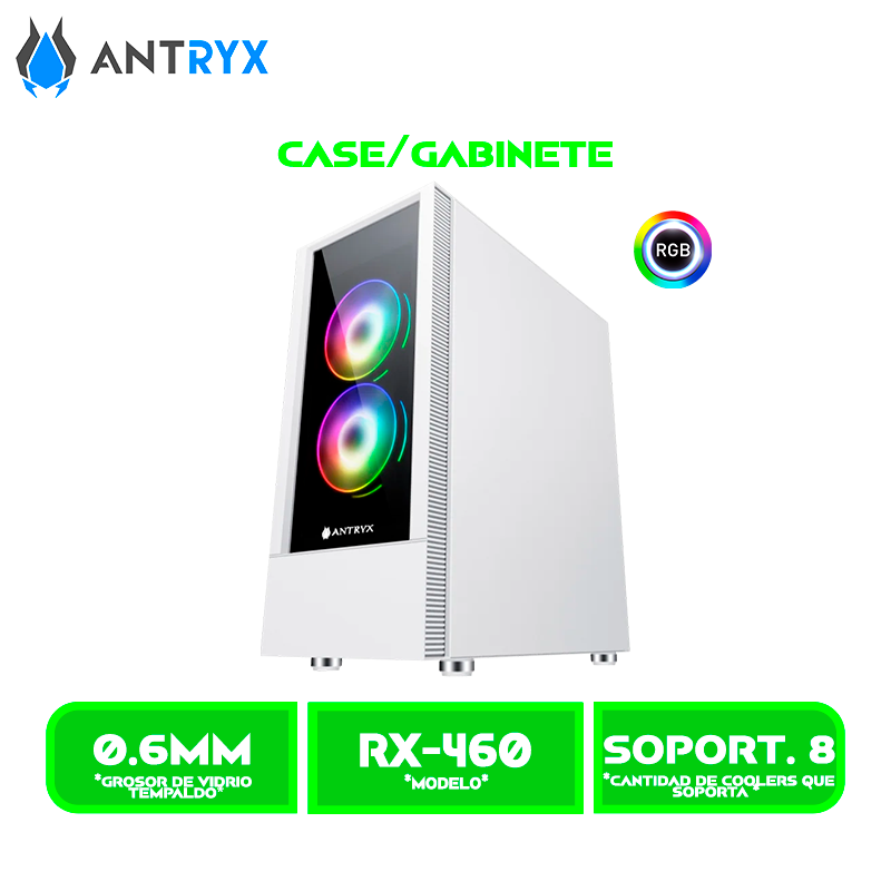 CASE ANTRYX RX 460 WHITE USB 3.0 ARGB FAN X2, VIDRIO TEMPLADO ( AC-RX460W )