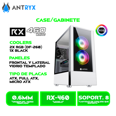 CASE ANTRYX RX 460 WHITE USB 3.0 ARGB FAN X2, VIDRIO TEMPLADO ( AC-RX460W )
