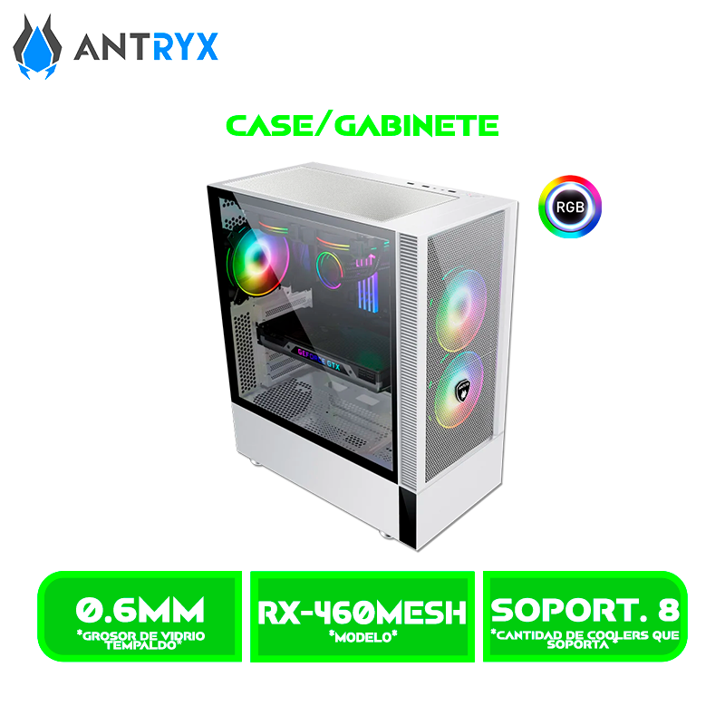 CASE ANTRYX RX 460 MESH WHITE USB 3.0 FAN X3 VIDRIO TEMPLADO (AC-RX460MW)