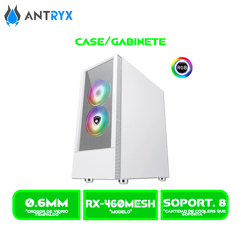 CASE ANTRYX RX 460 MESH WHITE USB 3.0 FAN X3 VIDRIO TEMPLADO (AC-RX460MW)