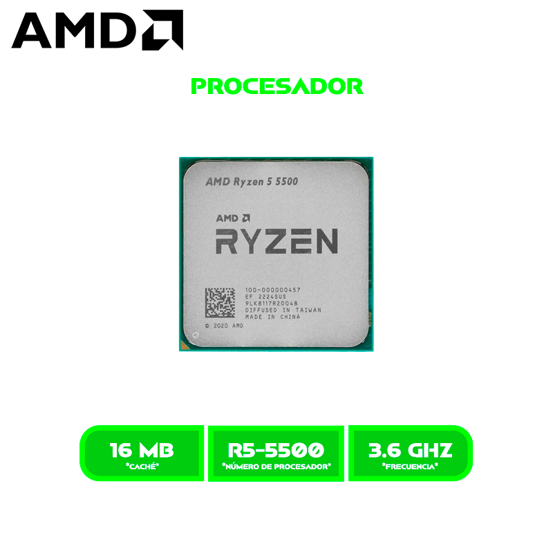 PROCESADOR AMD RYZEN 5 5500 3.60GHZ / 4.20GHZ 16MB /6 NÚCLEOS AM4