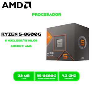 RYZEN 5 8600G 1 PROCESADOR RYZEN 5 8600G AM5 / 4.3GHZ / 5.0GHZ, 22MB CACHE, 6 NÚCLEOS