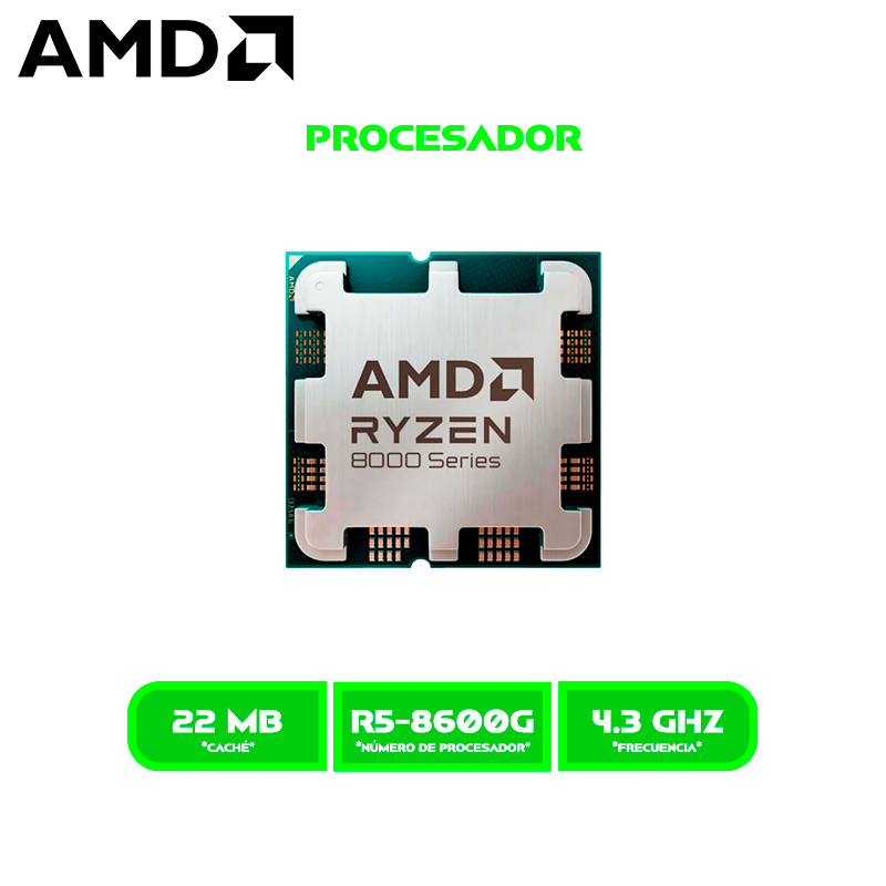 PROCESADOR RYZEN 5 8600G AM5 / 4.3GHZ / 5.0GHZ, 22MB CACHE, 6 NÚCLEOS