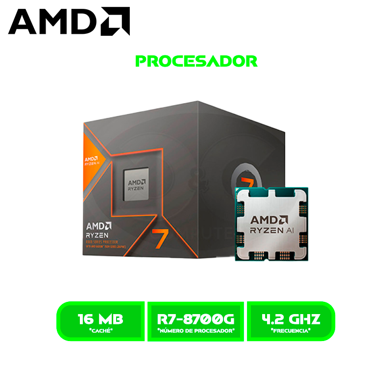 PROCESADOR AMD RYZEN 7 8700G 4.2GHZ / 5.1GHZ 16MB /(100-100001236BOX) AM5