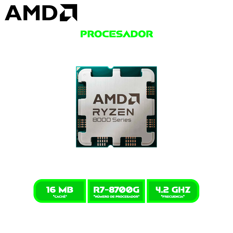 PROCESADOR AMD RYZEN 7 8700G 4.2GHZ / 5.1GHZ 16MB /(100-100001236BOX) AM5