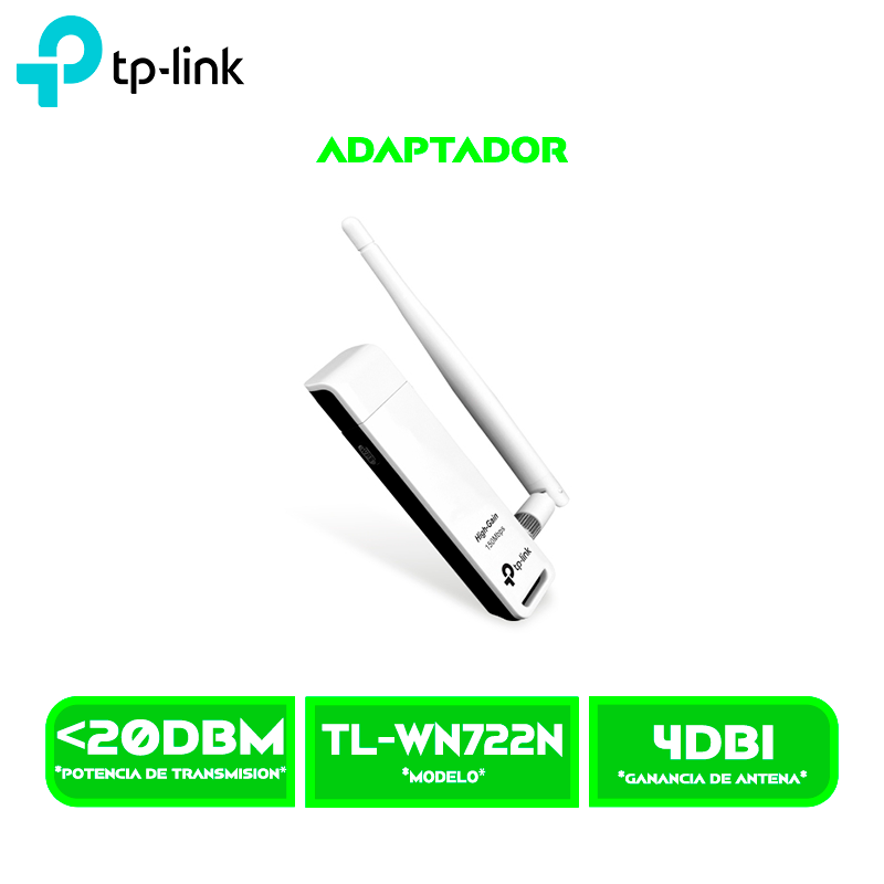ADAPTADOR USB INALAMBRICO TP-LINK TL-WN722N 150 MBPS