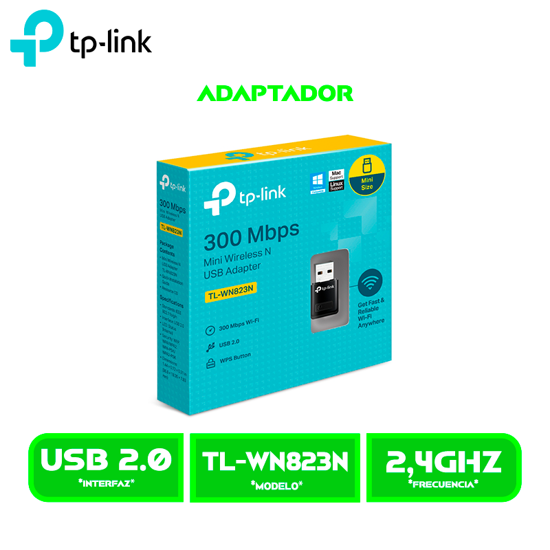 ADAPTADOR USB INALAMBRICO TP-LINK TL-WN823N MINI 300MB