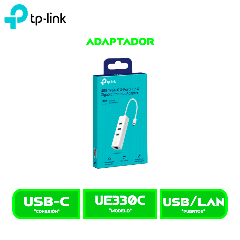 HUB TP-LINK UE330C USB A RJ45 GIGABIT + 3 PUERTOS USB 3.0 - TL-UE330C