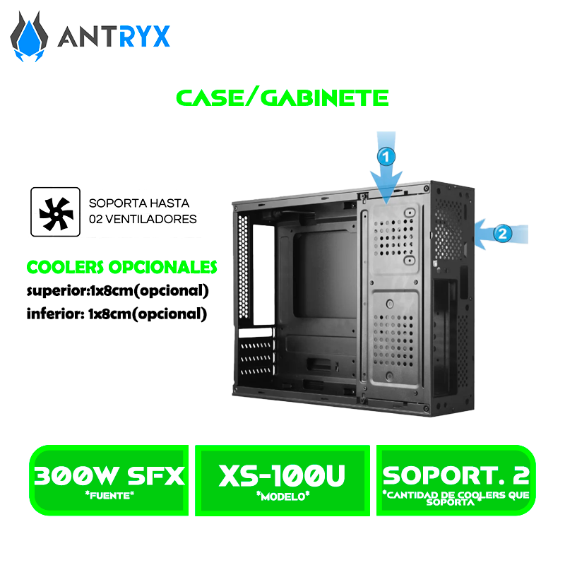 CASE ANTRYX XTREME SLIM XS-100U BLACK MATX USB 3.0 USB C/ FUENTE DE 300W (AC-XS100UK-300CPR1)