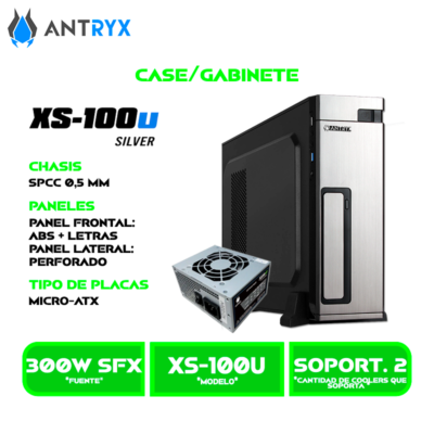 CASE ANTRYX XTREME SLIM XS-100U SILVER MATX USB 3.0 USB C/ FUENTE DE 300W (AC-XS100US-300CPR1)