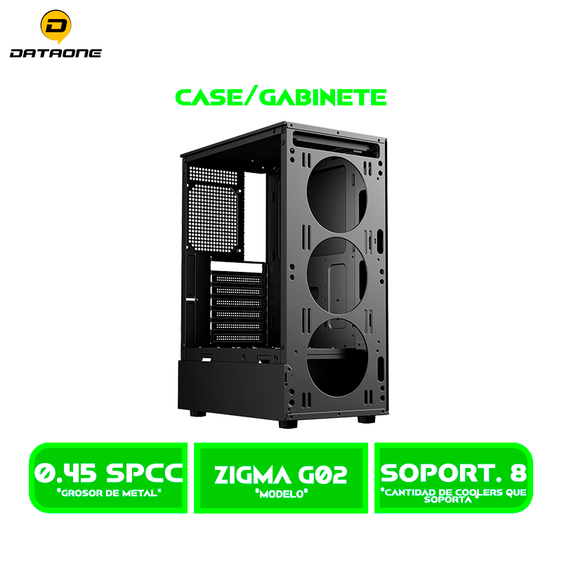 CASE GAMER DATAONE ZIGMA G02 VIDRIO TEMPLADO, S/FUENTE| 4 LED-RGB USB 3.0 BLACK