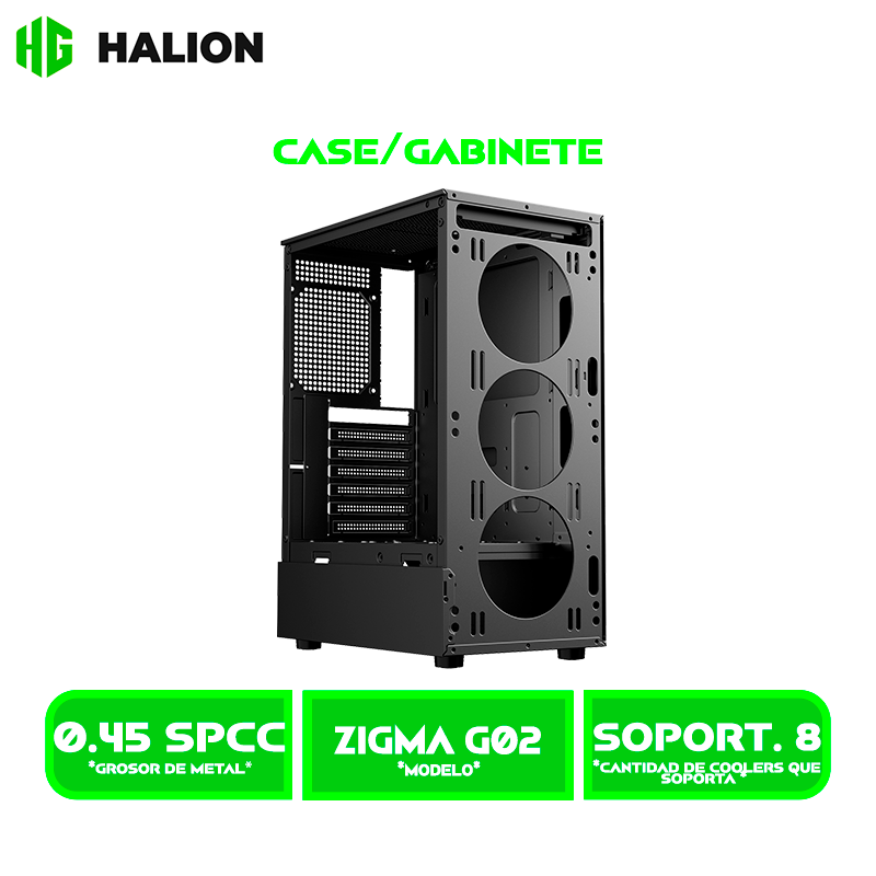CASE GAMER HALION DATAONE ZIGMA G02 VIDRIO TEMPLADO, S/FUENTE| 4 LED-RGB USB 3.0 BLACK