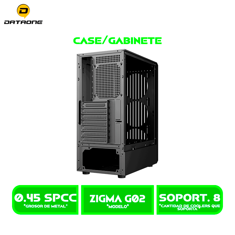 CASE GAMER DATAONE ZIGMA G02 VIDRIO TEMPLADO, S/FUENTE| 4 LED-RGB USB 3.0 BLACK