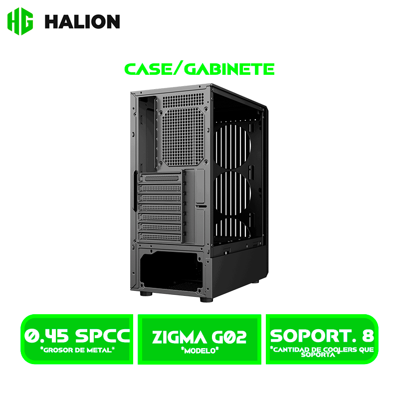 CASE GAMER HALION DATAONE ZIGMA G02 VIDRIO TEMPLADO, S/FUENTE| 4 LED-RGB USB 3.0 BLACK
