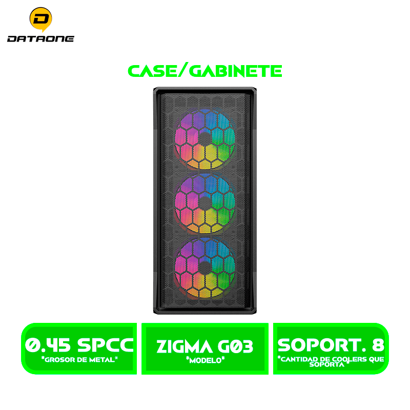 ZIGMA G03 2 CASE GAMER DATAONE ZIGMA G03 MALLA VIDRIO TEMPLADO, S/FUENTE| 4 LED-RGB USB 3.0 BLACK