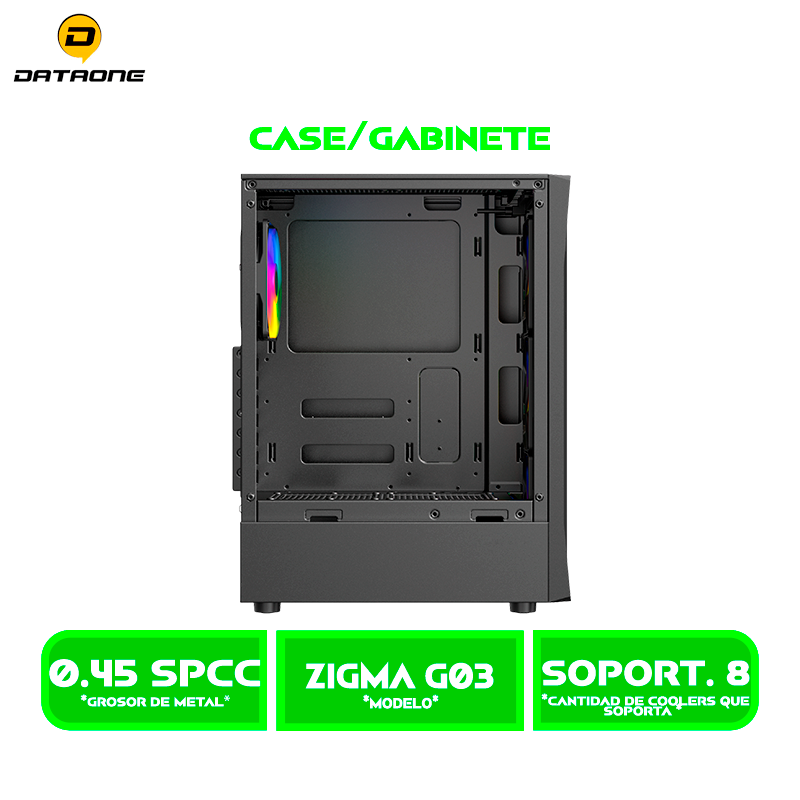 ZIGMA G03 3 CASE GAMER DATAONE ZIGMA G03 MALLA VIDRIO TEMPLADO, S/FUENTE| 4 LED-RGB USB 3.0 BLACK