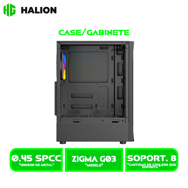 CASE GAMER HALION DATAONE ZIGMA G03 MALLA VIDRIO TEMPLADO, S/FUENTE| 4 LED-RGB USB 3.0 BLACK