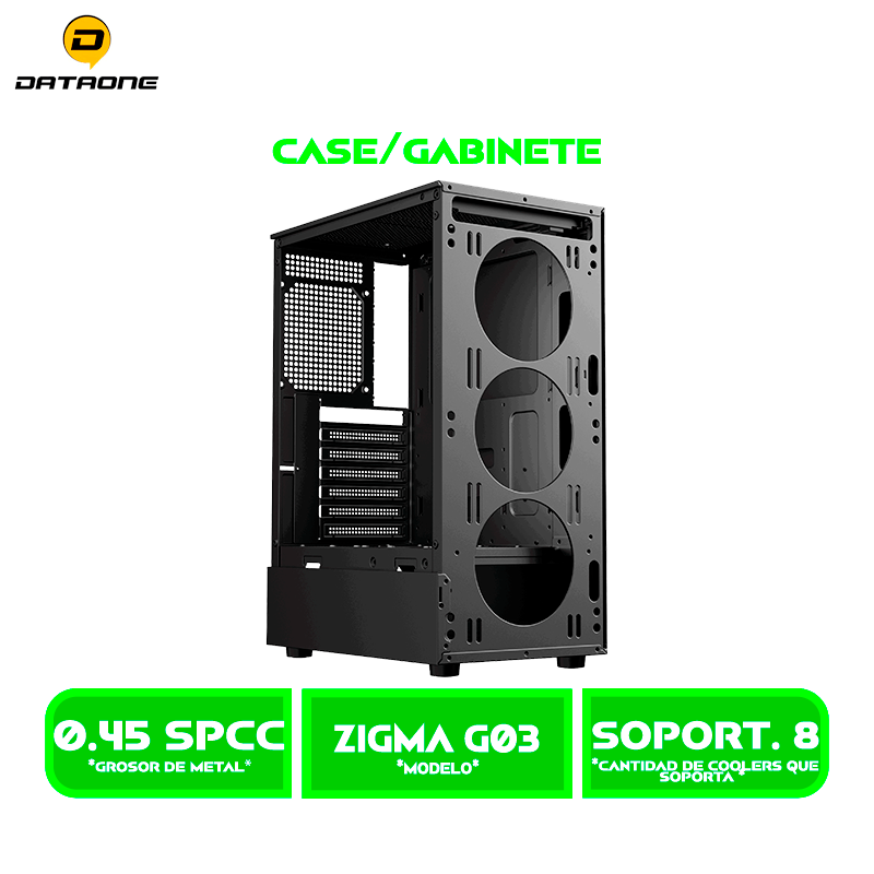 ZIGMA G03 4 CASE GAMER DATAONE ZIGMA G03 MALLA VIDRIO TEMPLADO, S/FUENTE| 4 LED-RGB USB 3.0 BLACK