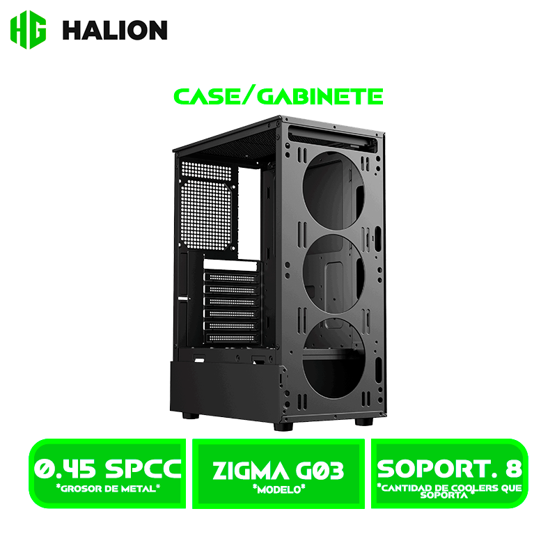CASE GAMER HALION DATAONE ZIGMA G03 MALLA VIDRIO TEMPLADO, S/FUENTE| 4 LED-RGB USB 3.0 BLACK
