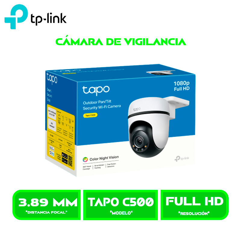 CAMARA DE VIGILANCIA TP-LINK TAPO C500 FHD WIFI, 360º 1080P, PARA EXT RESISTENTE VISIÓN NOCTURNA MEMORIA MICROSD 512 GB ALARMA CON SONIDO PERSONALIZABLE (TAPO C500)