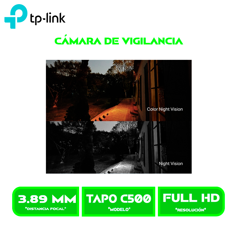 CAMARA DE VIGILANCIA TP-LINK TAPO C500 FHD WIFI, 360º 1080P, PARA EXT RESISTENTE VISIÓN NOCTURNA MEMORIA MICROSD 512 GB ALARMA CON SONIDO PERSONALIZABLE (TAPO C500)