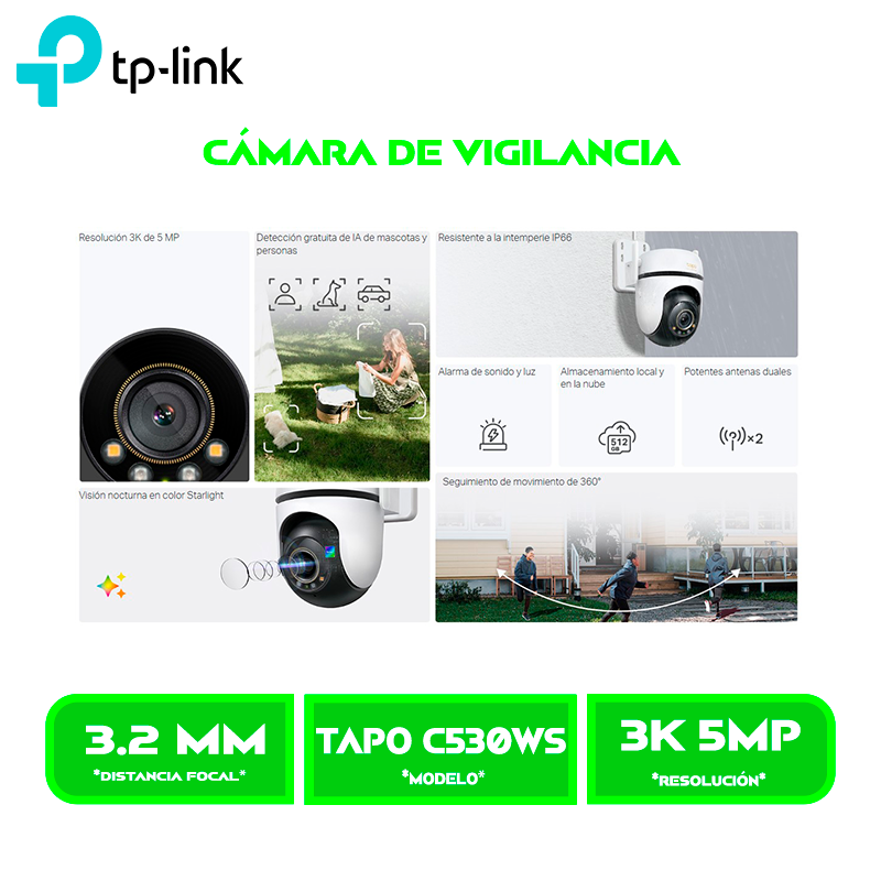 CAMARA DE VIGILANCIA TP-LINK TAPO C530WS, 3K 5MP, 360°, WI-FI VISION NOCTURNA (TAPO C530WS