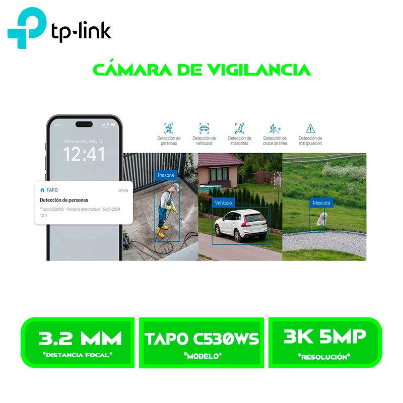 CAMARA DE VIGILANCIA TP-LINK TAPO C530WS, 3K 5MP, 360°, WI-FI VISION NOCTURNA (TAPO C530WS