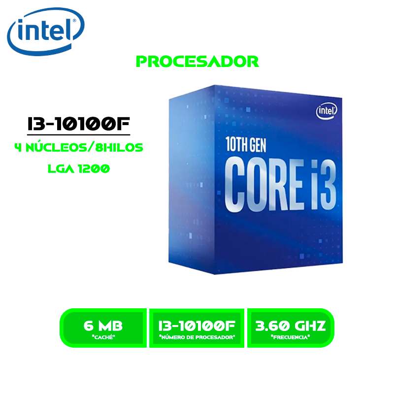 PROCESADOR INTEL CORE I3 10100F / 3.6 GHZ / 6MB BOX / LGA 1200