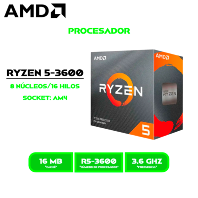 PROCESADOR AMD RYZEN 5 3600 3.6 GHZ / 4.2 GHZ /AM4/ (#100-100000031BOX)