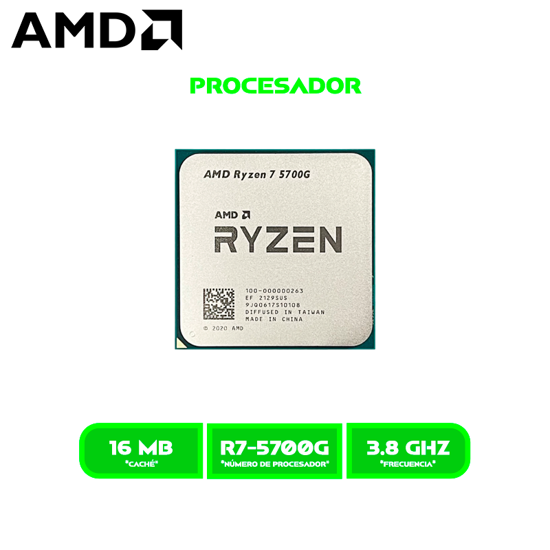PROCESADOR AMD, RYZEN 7 5700G 3.8 / 4.6GHZ / SOCKET AM4 / 8 NUCLEOS, 20MB / RADEON